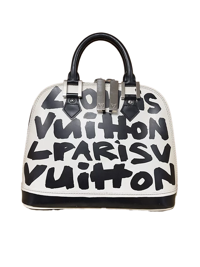LOUIS VUITTON  Graffiti Alma MM Top Handle Handbag In Black And White2