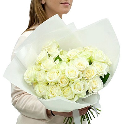 Букет 25 белых роз, 60см "Совершенство" Букет 25 белых роз, 60см "Совершенство"